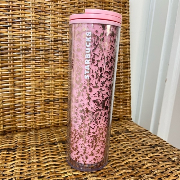 Starbucks 2018 Holiday Travel Cup Tumbler 16 oz Sparkle Glitter Pink Foil RARE - Picture 2 of 5